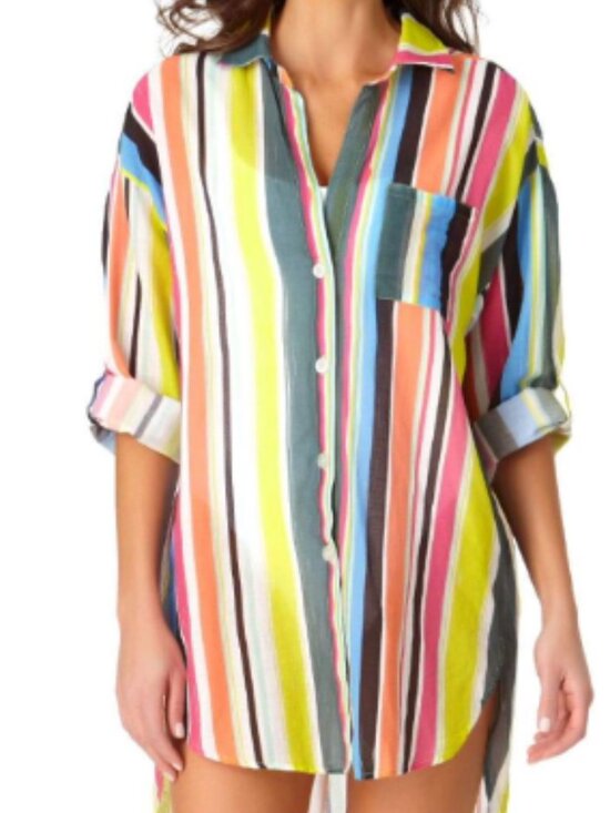 Anne Cole Other - Anne Cole Multi Stripe Boyfriend Swimsuit Cover-Up XL